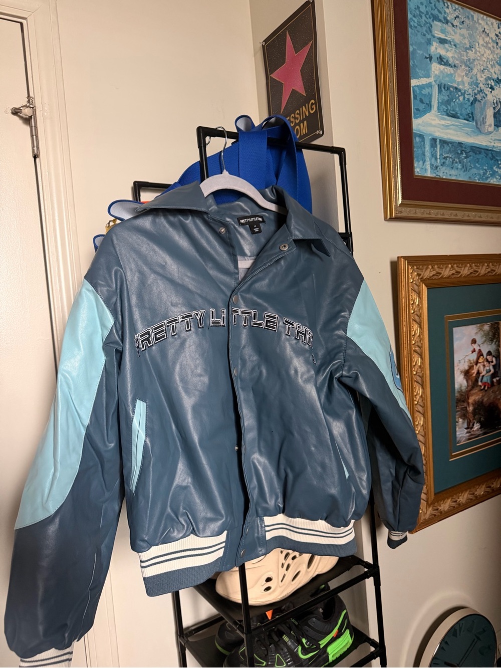 PrettyLittleThing Blue and Light Blue Varsity Jacket